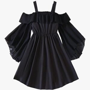 Girl’s Elegant Black Off-Shoulder Kids Dress
